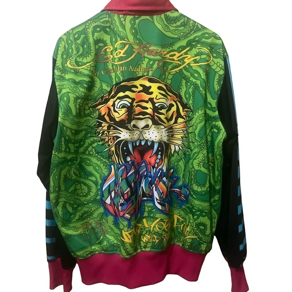 2000s All Over Graphic Tiger New York Ed Hardy by Christian Audigier Track Jacke - Picture 3 of 14